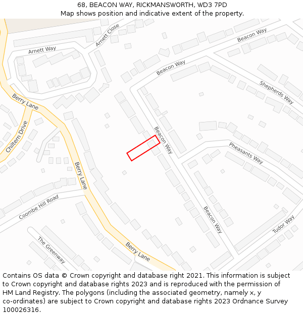 68, BEACON WAY, RICKMANSWORTH, WD3 7PD: Location map and indicative extent of plot