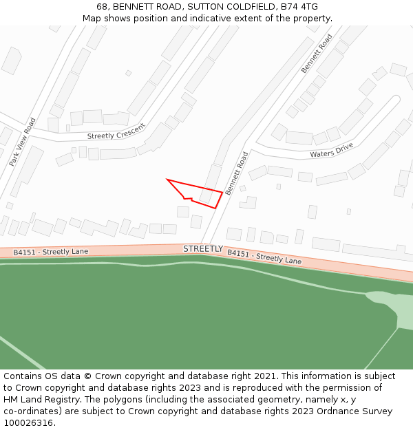 68, BENNETT ROAD, SUTTON COLDFIELD, B74 4TG: Location map and indicative extent of plot