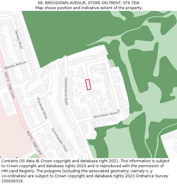 68, BIRCHDOWN AVENUE, STOKE-ON-TRENT, ST6 7EW: Location map and indicative extent of plot