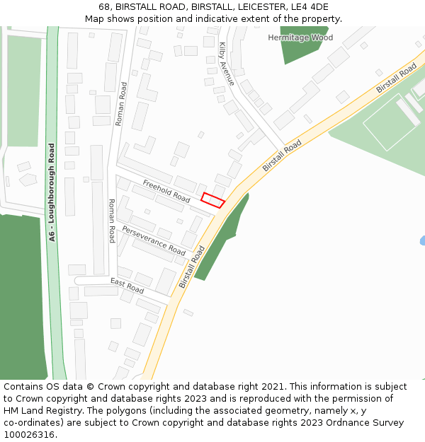 68, BIRSTALL ROAD, BIRSTALL, LEICESTER, LE4 4DE: Location map and indicative extent of plot