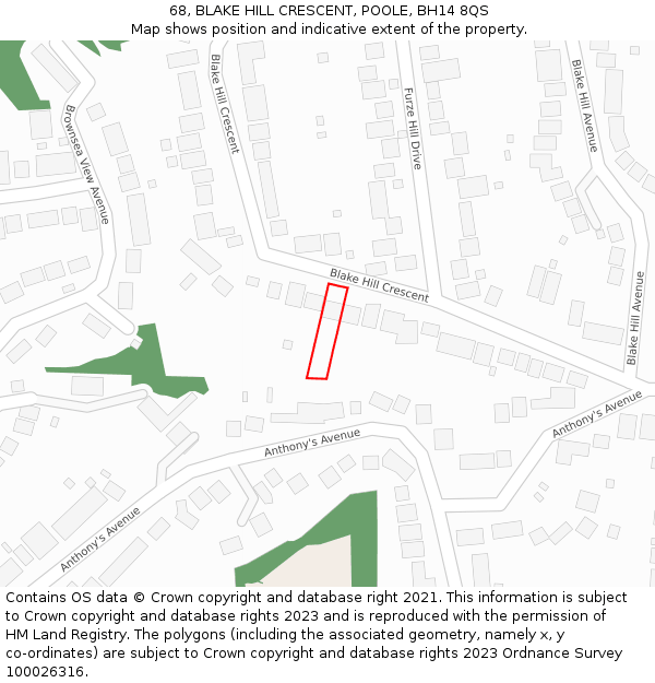 68, BLAKE HILL CRESCENT, POOLE, BH14 8QS: Location map and indicative extent of plot