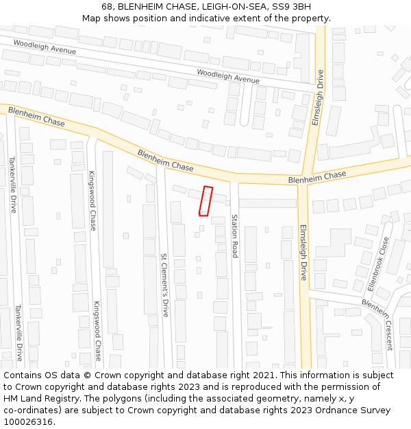 68, BLENHEIM CHASE, LEIGH-ON-SEA, SS9 3BH: Location map and indicative extent of plot