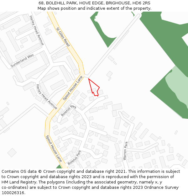 68, BOLEHILL PARK, HOVE EDGE, BRIGHOUSE, HD6 2RS: Location map and indicative extent of plot