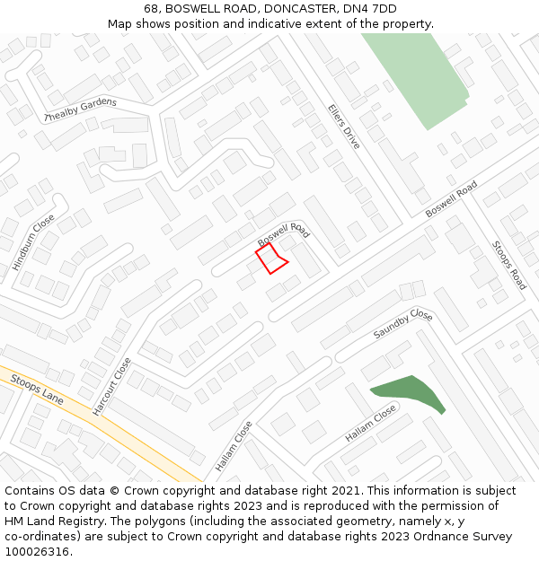 68, BOSWELL ROAD, DONCASTER, DN4 7DD: Location map and indicative extent of plot