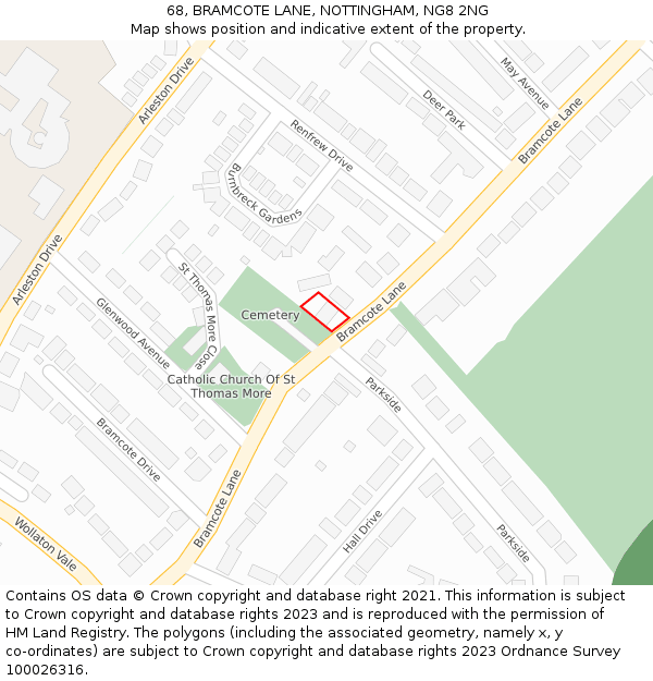 68, BRAMCOTE LANE, NOTTINGHAM, NG8 2NG: Location map and indicative extent of plot