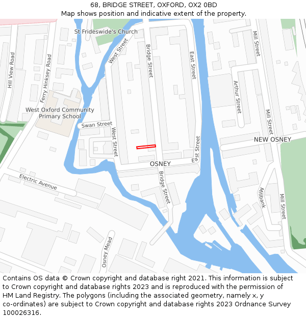 68, BRIDGE STREET, OXFORD, OX2 0BD: Location map and indicative extent of plot