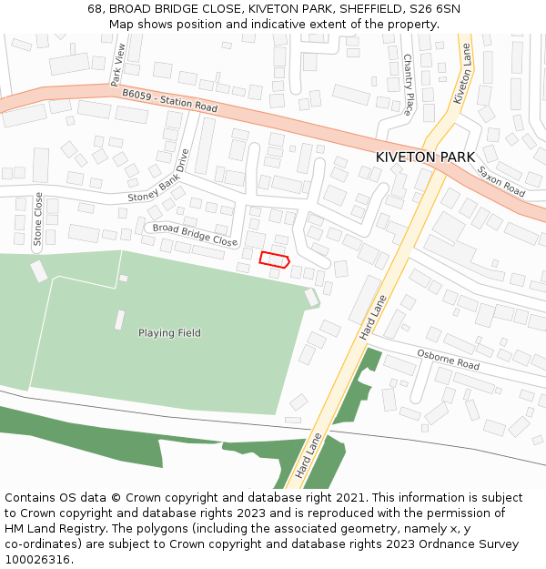 68, BROAD BRIDGE CLOSE, KIVETON PARK, SHEFFIELD, S26 6SN: Location map and indicative extent of plot