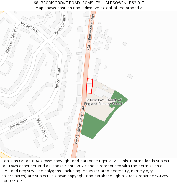 68, BROMSGROVE ROAD, ROMSLEY, HALESOWEN, B62 0LF: Location map and indicative extent of plot