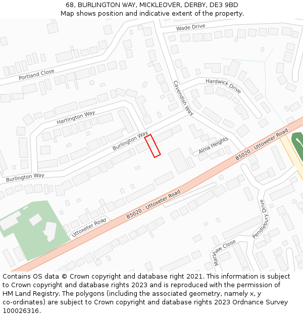68, BURLINGTON WAY, MICKLEOVER, DERBY, DE3 9BD: Location map and indicative extent of plot