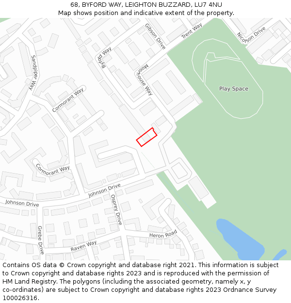 68, BYFORD WAY, LEIGHTON BUZZARD, LU7 4NU: Location map and indicative extent of plot