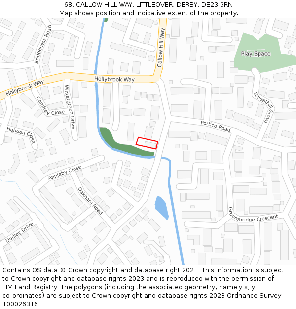 68, CALLOW HILL WAY, LITTLEOVER, DERBY, DE23 3RN: Location map and indicative extent of plot