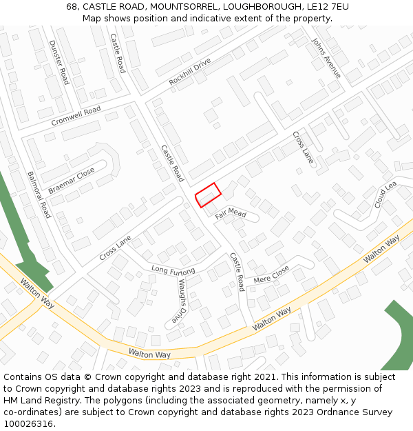 68, CASTLE ROAD, MOUNTSORREL, LOUGHBOROUGH, LE12 7EU: Location map and indicative extent of plot