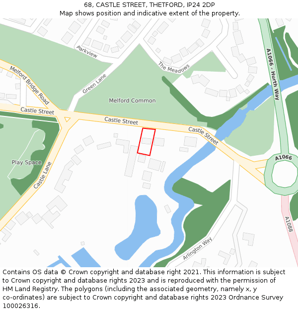 68, CASTLE STREET, THETFORD, IP24 2DP: Location map and indicative extent of plot