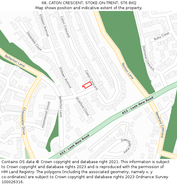 68, CATON CRESCENT, STOKE-ON-TRENT, ST6 8XQ: Location map and indicative extent of plot