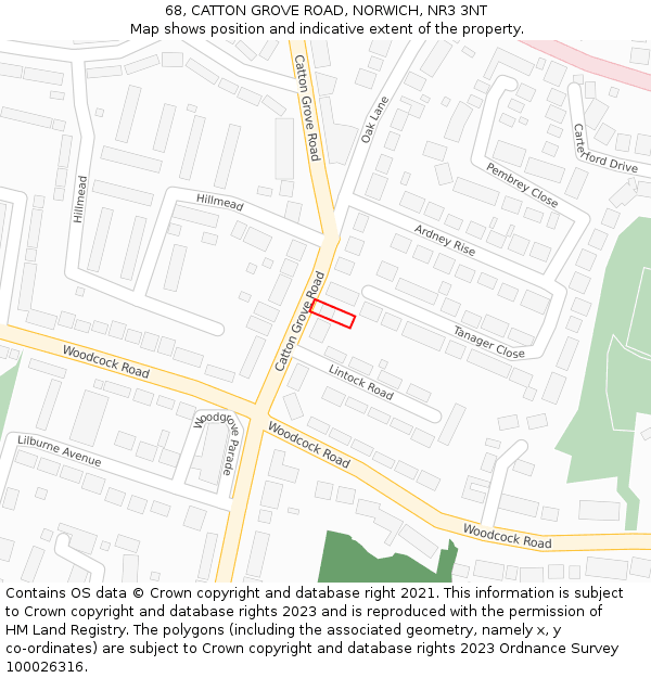 68, CATTON GROVE ROAD, NORWICH, NR3 3NT: Location map and indicative extent of plot