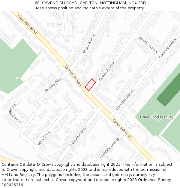 68, CAVENDISH ROAD, CARLTON, NOTTINGHAM, NG4 3SB: Location map and indicative extent of plot