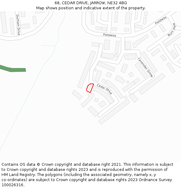 68, CEDAR DRIVE, JARROW, NE32 4BG: Location map and indicative extent of plot