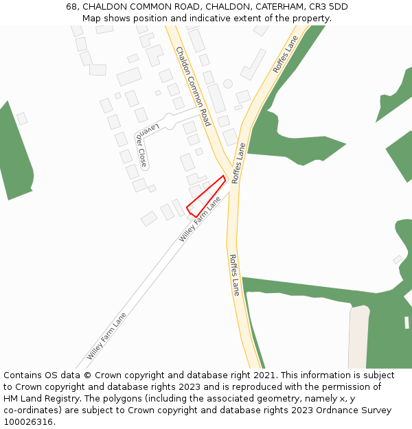 68, CHALDON COMMON ROAD, CHALDON, CATERHAM, CR3 5DD: Location map and indicative extent of plot