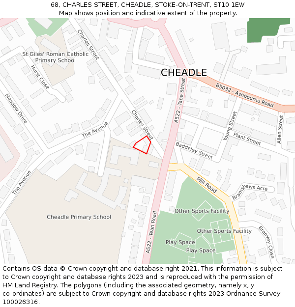 68, CHARLES STREET, CHEADLE, STOKE-ON-TRENT, ST10 1EW: Location map and indicative extent of plot