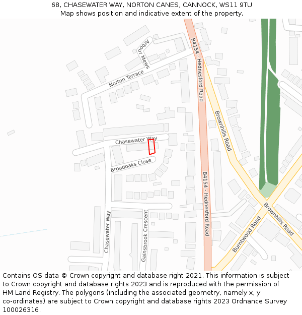 68, CHASEWATER WAY, NORTON CANES, CANNOCK, WS11 9TU: Location map and indicative extent of plot