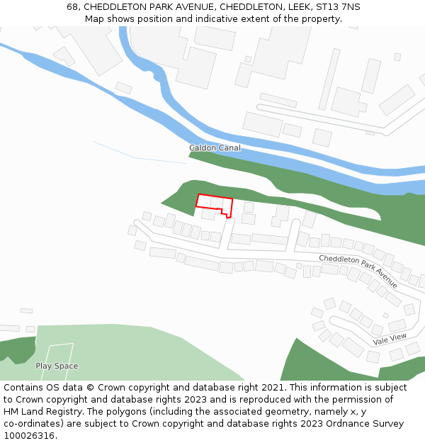 68, CHEDDLETON PARK AVENUE, CHEDDLETON, LEEK, ST13 7NS: Location map and indicative extent of plot