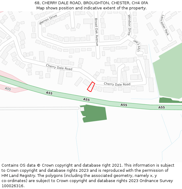 68, CHERRY DALE ROAD, BROUGHTON, CHESTER, CH4 0FA: Location map and indicative extent of plot