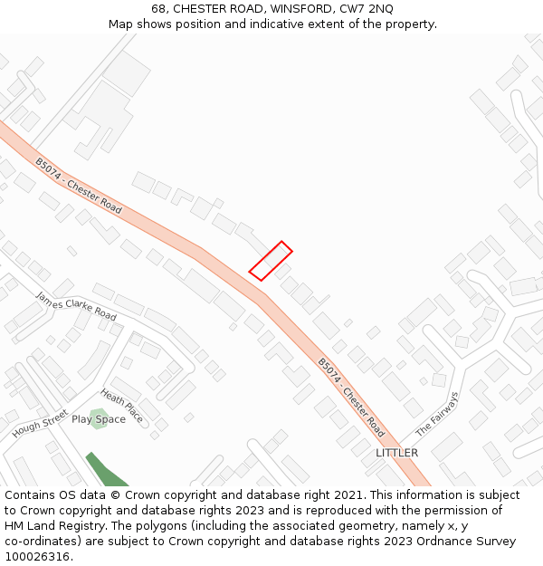 68, CHESTER ROAD, WINSFORD, CW7 2NQ: Location map and indicative extent of plot