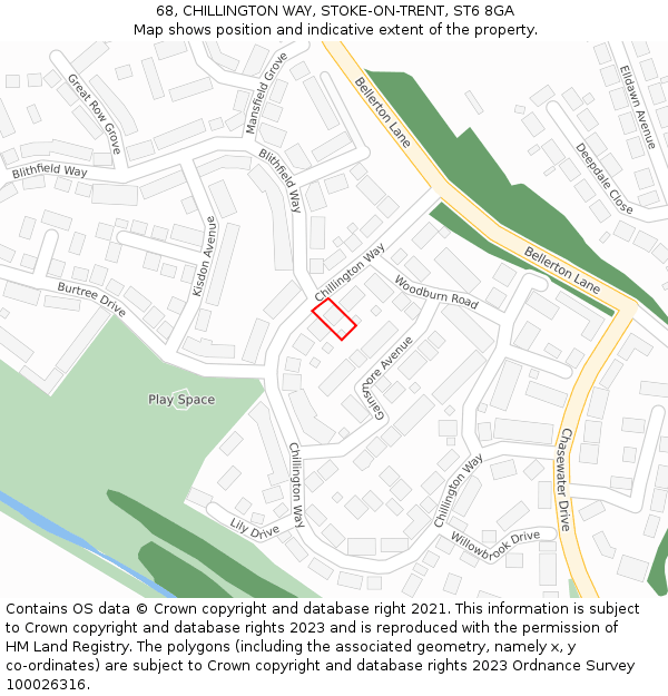 68, CHILLINGTON WAY, STOKE-ON-TRENT, ST6 8GA: Location map and indicative extent of plot