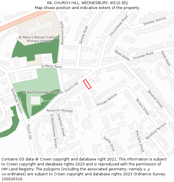 68, CHURCH HILL, WEDNESBURY, WS10 9DJ: Location map and indicative extent of plot