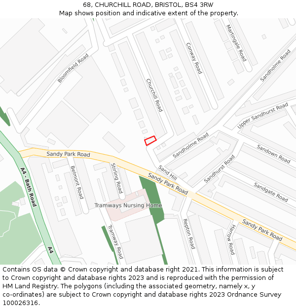 68, CHURCHILL ROAD, BRISTOL, BS4 3RW: Location map and indicative extent of plot