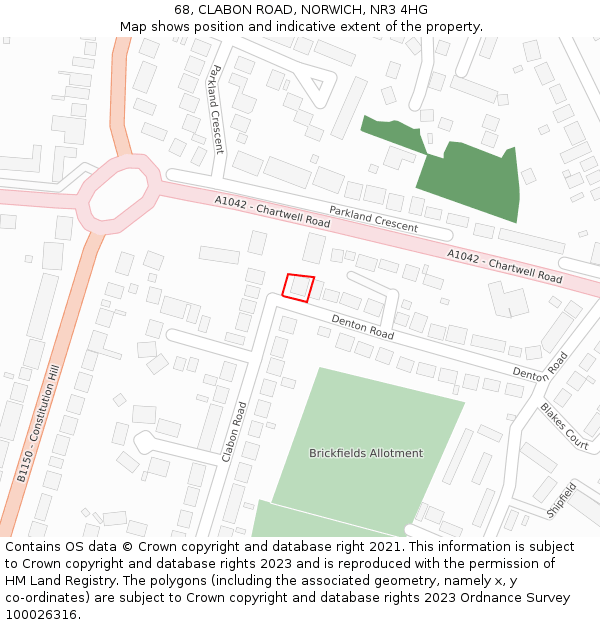 68, CLABON ROAD, NORWICH, NR3 4HG: Location map and indicative extent of plot