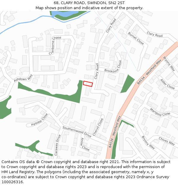 68, CLARY ROAD, SWINDON, SN2 2ST: Location map and indicative extent of plot