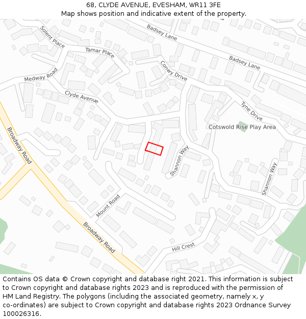 68, CLYDE AVENUE, EVESHAM, WR11 3FE: Location map and indicative extent of plot