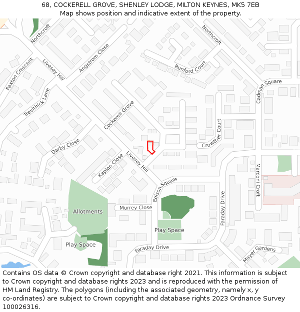 68, COCKERELL GROVE, SHENLEY LODGE, MILTON KEYNES, MK5 7EB: Location map and indicative extent of plot