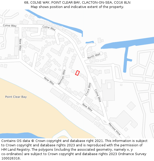 68, COLNE WAY, POINT CLEAR BAY, CLACTON-ON-SEA, CO16 8LN: Location map and indicative extent of plot