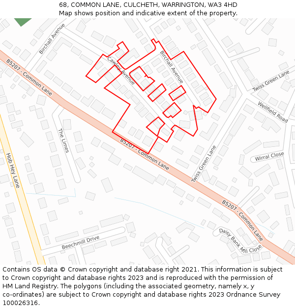 68, COMMON LANE, CULCHETH, WARRINGTON, WA3 4HD: Location map and indicative extent of plot