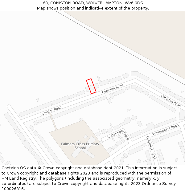 68, CONISTON ROAD, WOLVERHAMPTON, WV6 9DS: Location map and indicative extent of plot