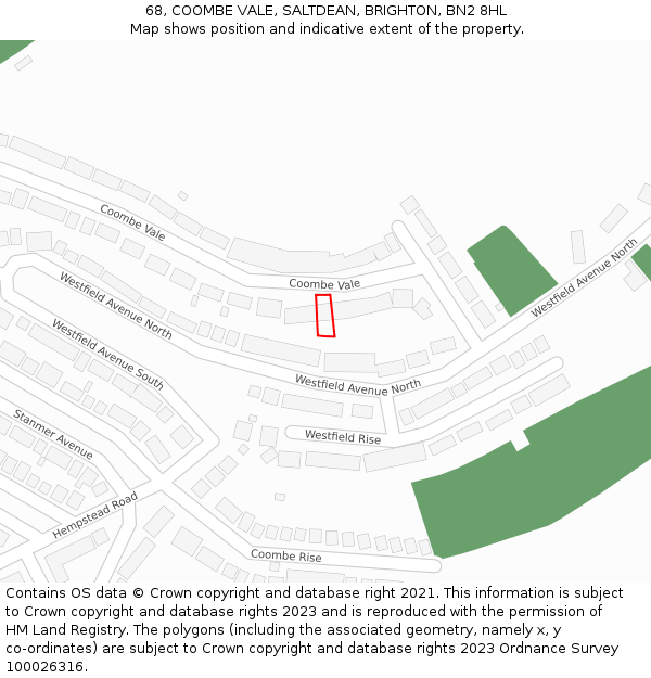 68, COOMBE VALE, SALTDEAN, BRIGHTON, BN2 8HL: Location map and indicative extent of plot