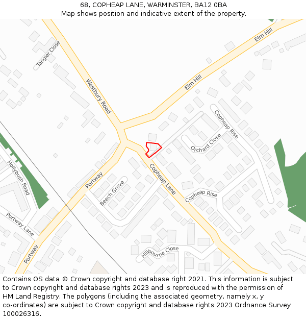 68, COPHEAP LANE, WARMINSTER, BA12 0BA: Location map and indicative extent of plot
