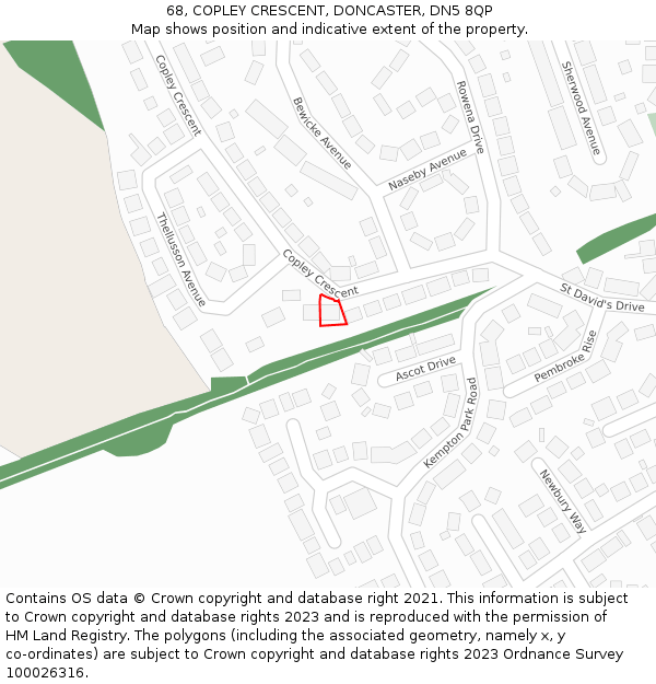 68, COPLEY CRESCENT, DONCASTER, DN5 8QP: Location map and indicative extent of plot