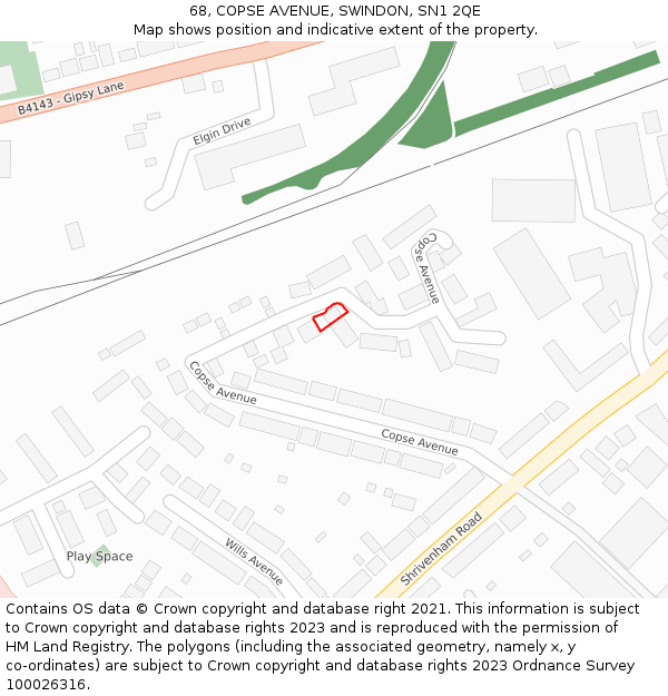 68, COPSE AVENUE, SWINDON, SN1 2QE: Location map and indicative extent of plot