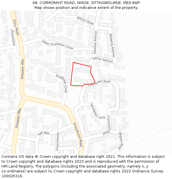 68, CORMORANT ROAD, IWADE, SITTINGBOURNE, ME9 8WP: Location map and indicative extent of plot