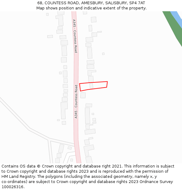 68, COUNTESS ROAD, AMESBURY, SALISBURY, SP4 7AT: Location map and indicative extent of plot