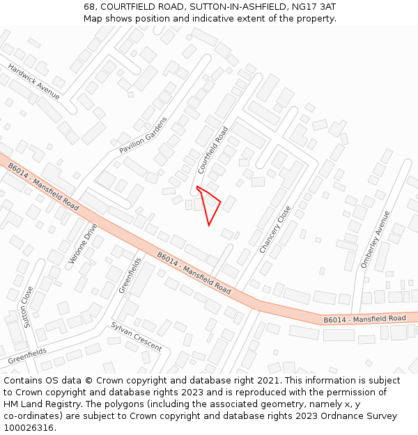 68, COURTFIELD ROAD, SUTTON-IN-ASHFIELD, NG17 3AT: Location map and indicative extent of plot