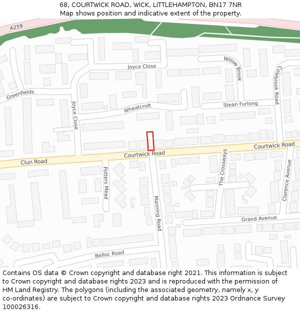 68, COURTWICK ROAD, WICK, LITTLEHAMPTON, BN17 7NR: Location map and indicative extent of plot