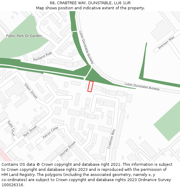 68, CRABTREE WAY, DUNSTABLE, LU6 1UR: Location map and indicative extent of plot