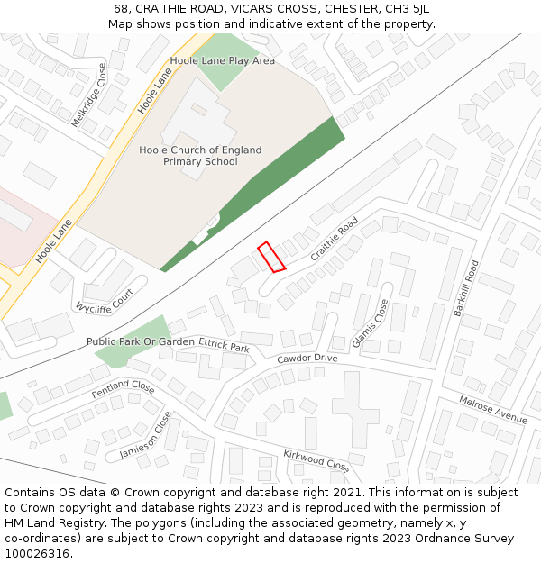 68, CRAITHIE ROAD, VICARS CROSS, CHESTER, CH3 5JL: Location map and indicative extent of plot