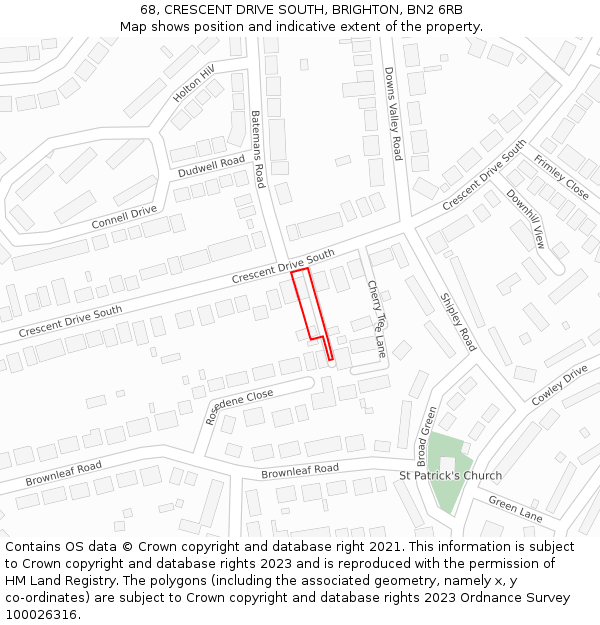 68, CRESCENT DRIVE SOUTH, BRIGHTON, BN2 6RB: Location map and indicative extent of plot