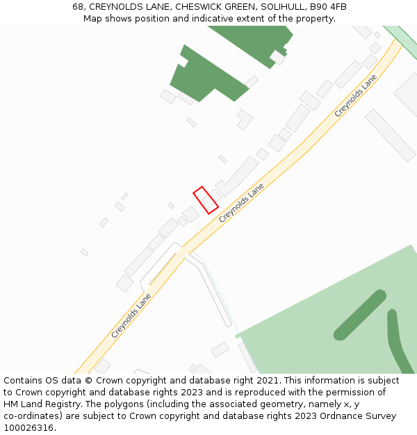 68, CREYNOLDS LANE, CHESWICK GREEN, SOLIHULL, B90 4FB: Location map and indicative extent of plot