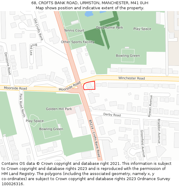 68, CROFTS BANK ROAD, URMSTON, MANCHESTER, M41 0UH: Location map and indicative extent of plot